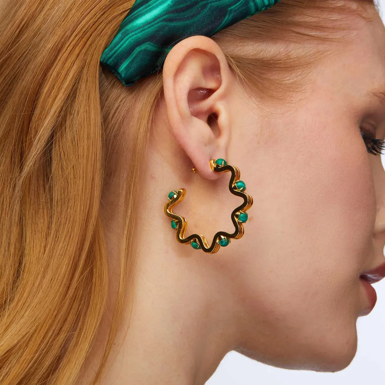 Lele Sadoughi Malachite Caterpillar Hoop Earrings