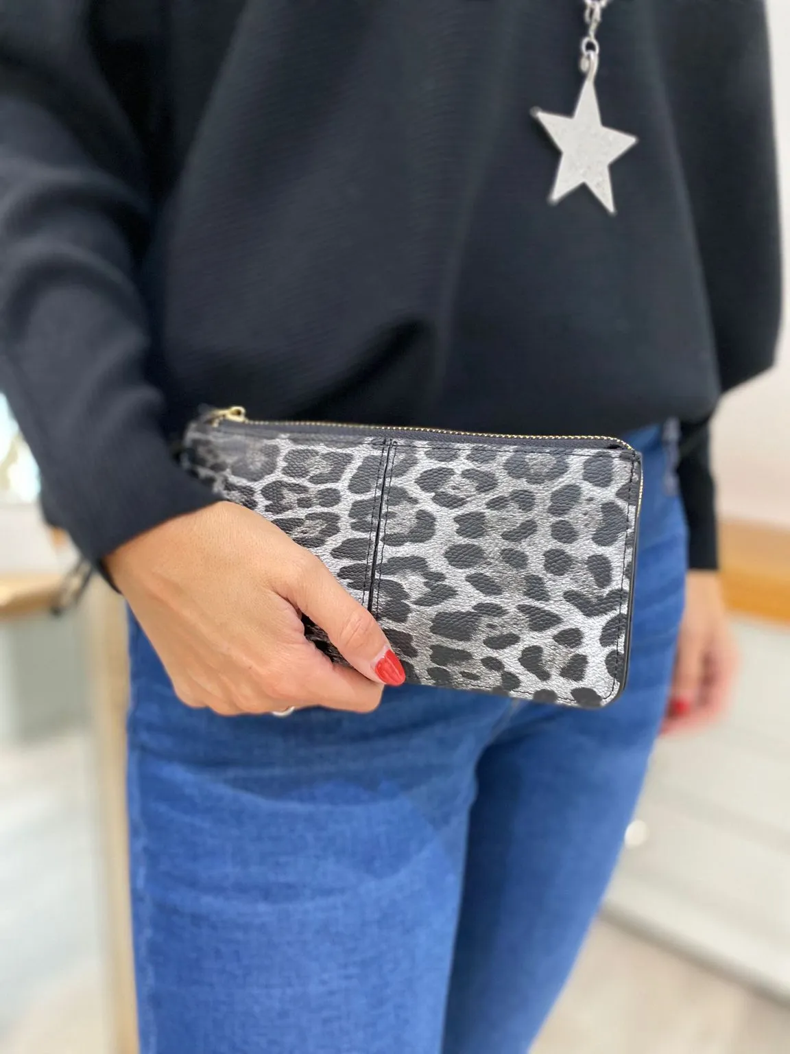 Leopard Print Grey Purse