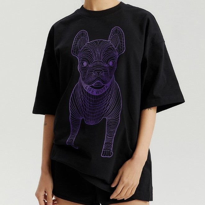 LifeWork Outline Bulldog T-Shirt - Black and Purple