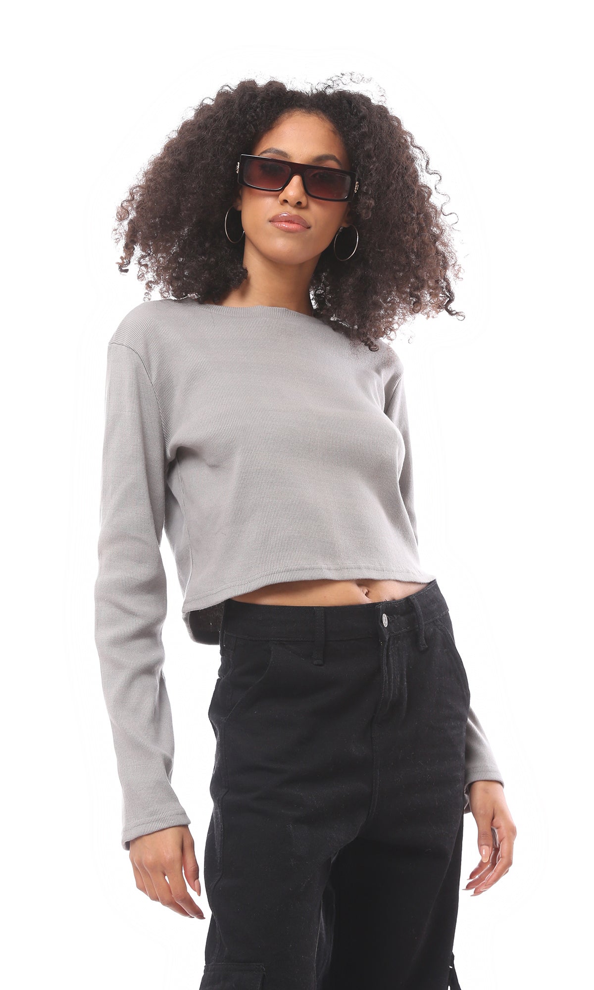 Light Grey Round Neck Cropped Tee