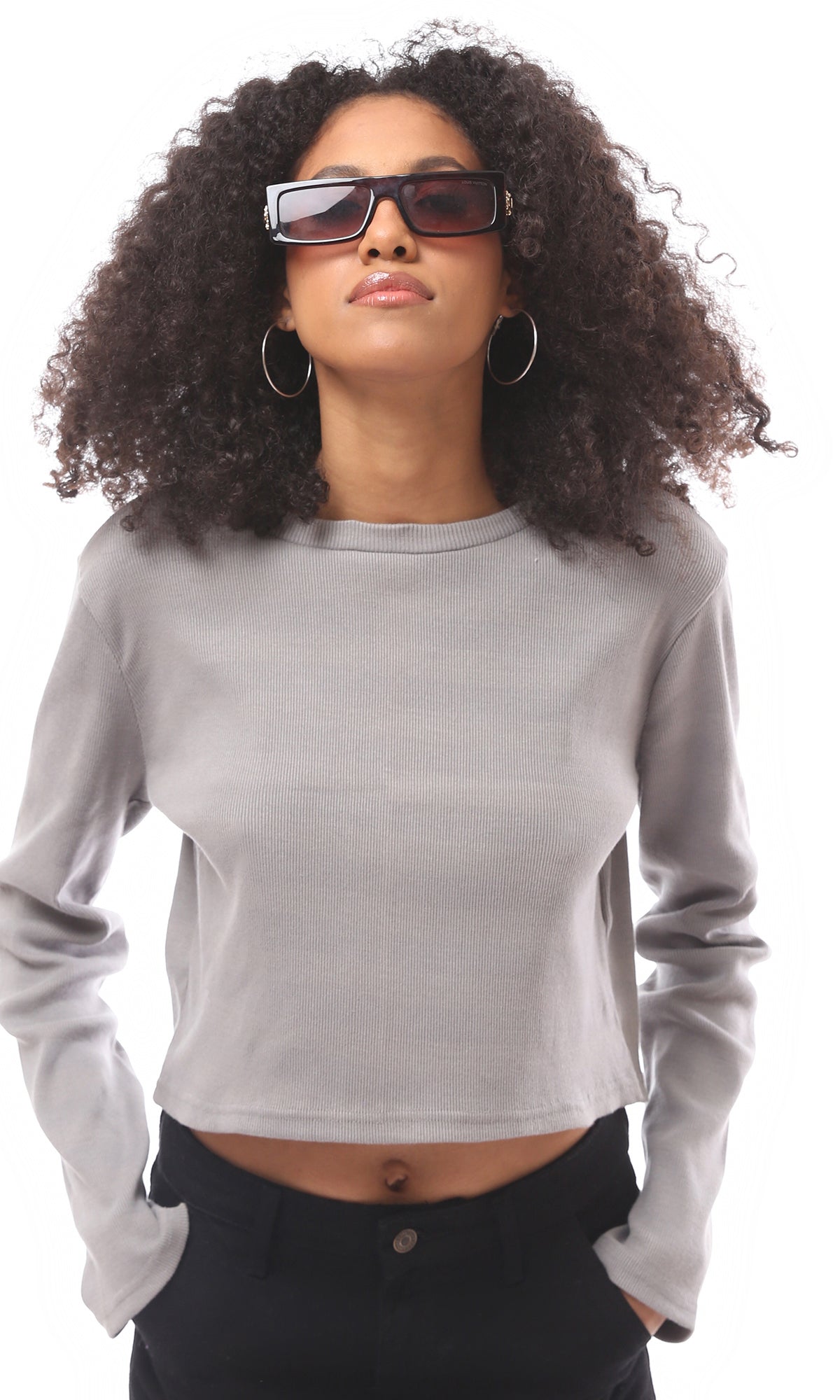 Light Grey Round Neck Cropped Tee