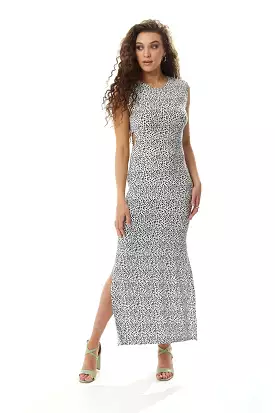 Liquorish Black White Small Spot Print Maxi Dress in Jersey