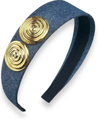 Maison Laurette Blue Gold Spiral Button Denim Headband