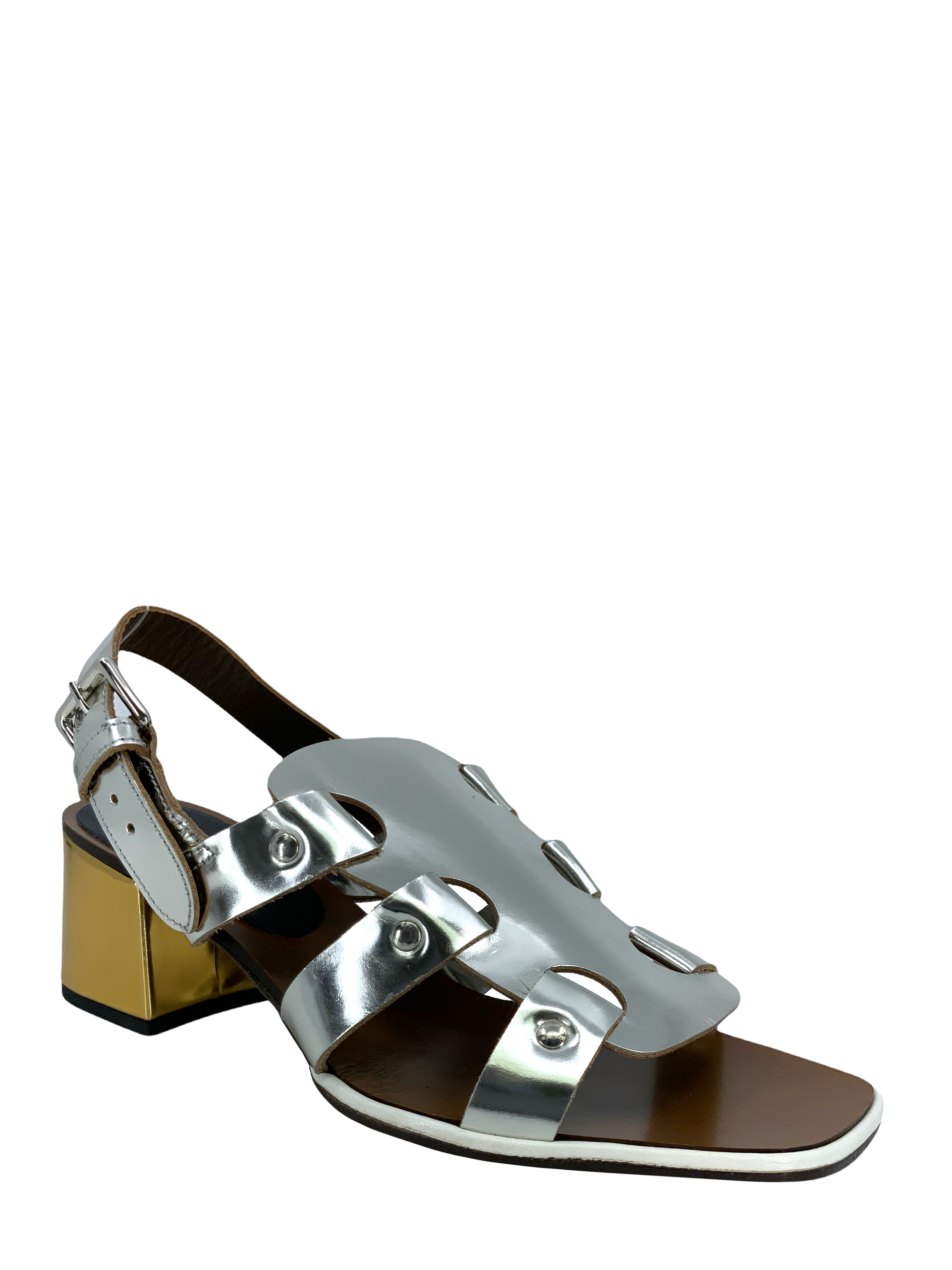 MARNI Metallic Gladiator Sandals, Leather, Size 8.5