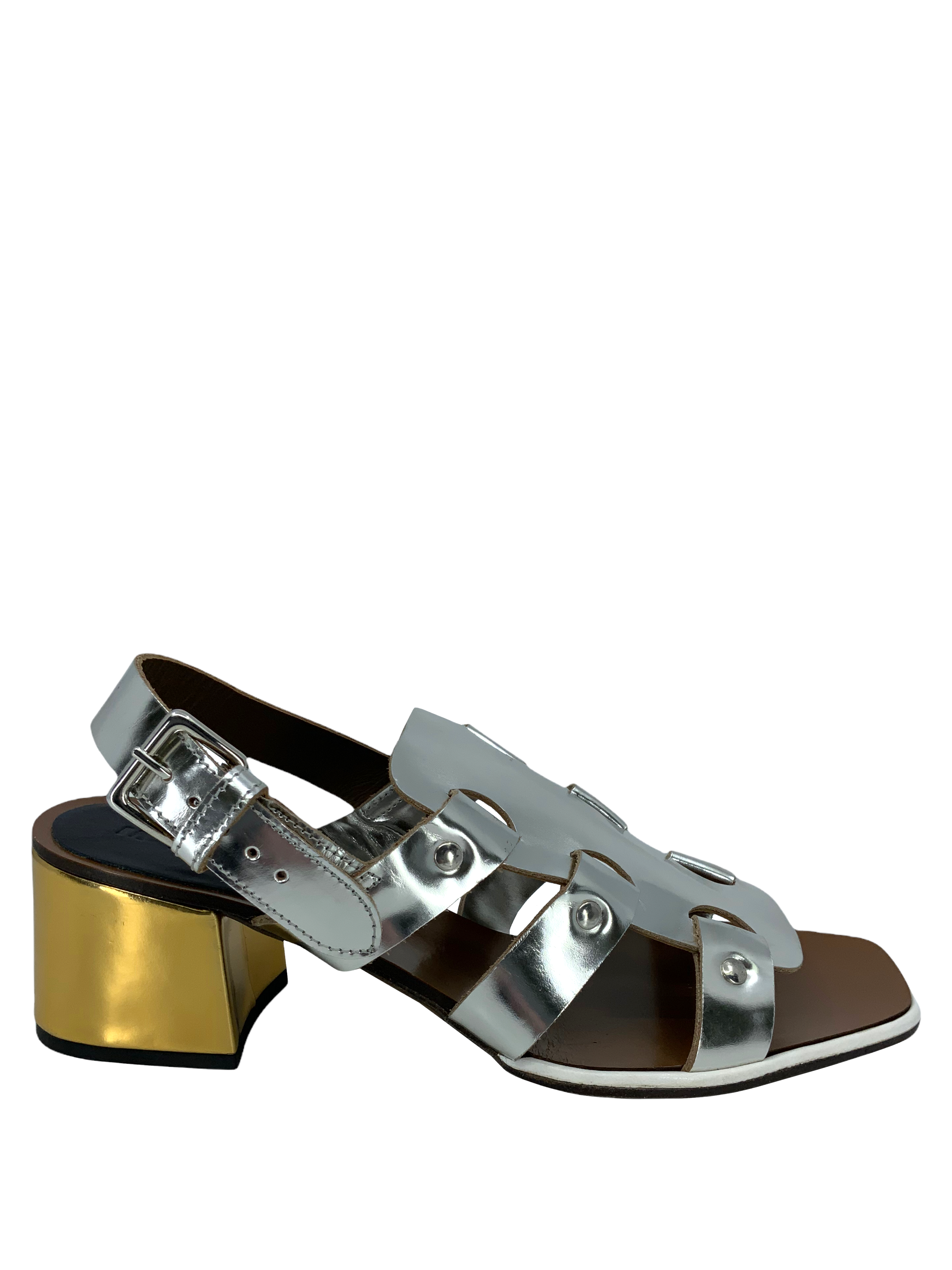 MARNI Metallic Gladiator Sandals, Leather, Size 8.5