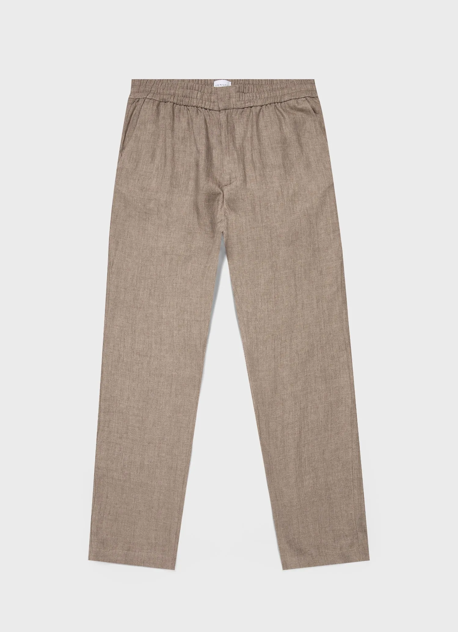 Dark Sand Linen Drawstring Trousers for Men