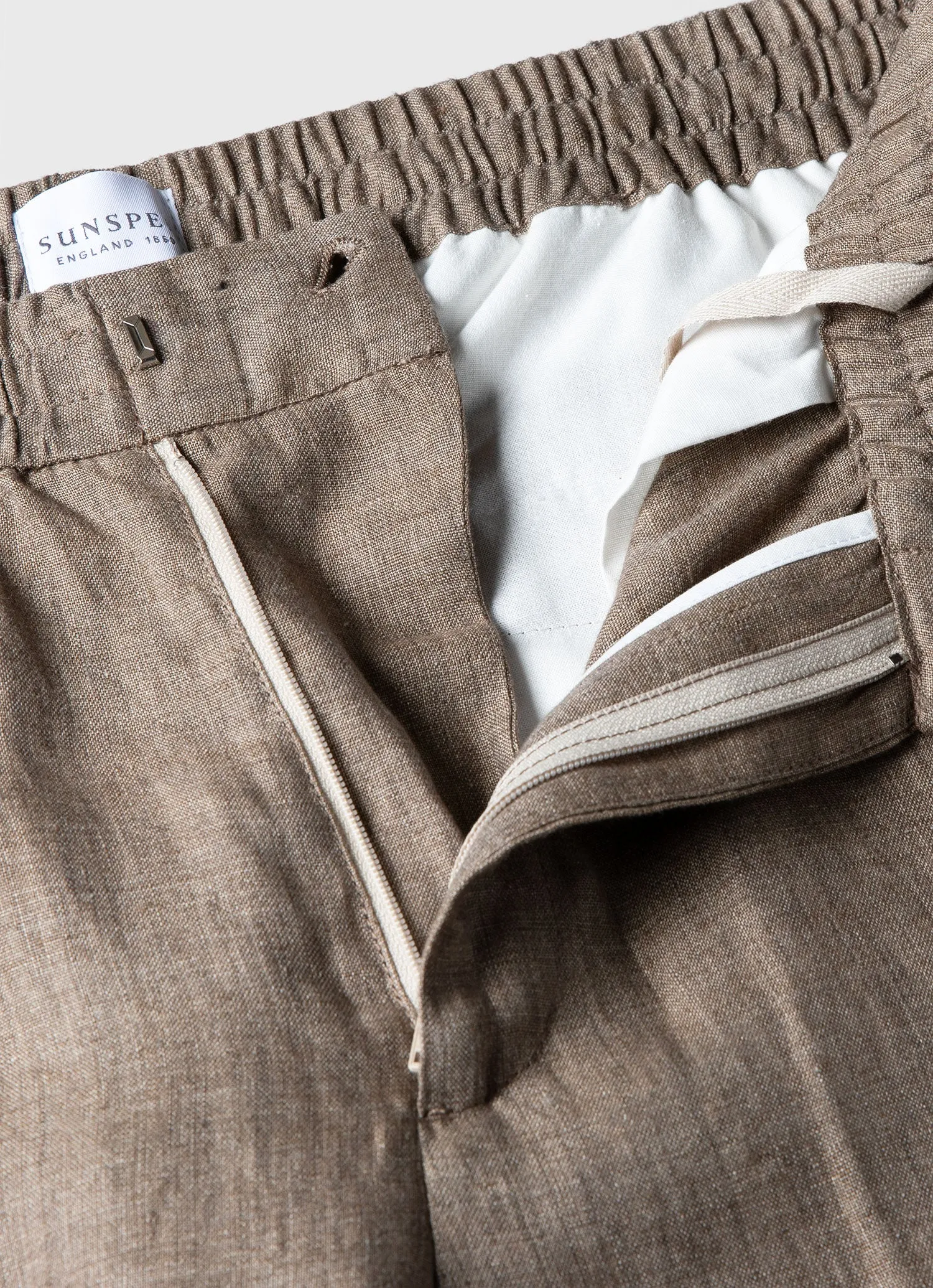 Dark Sand Linen Drawstring Trousers for Men