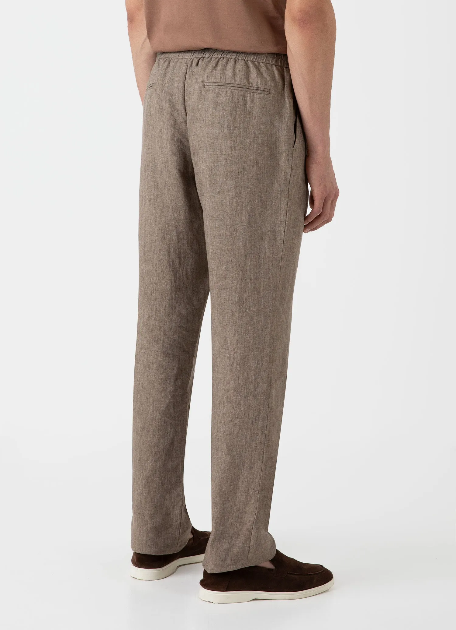 Dark Sand Linen Drawstring Trousers for Men