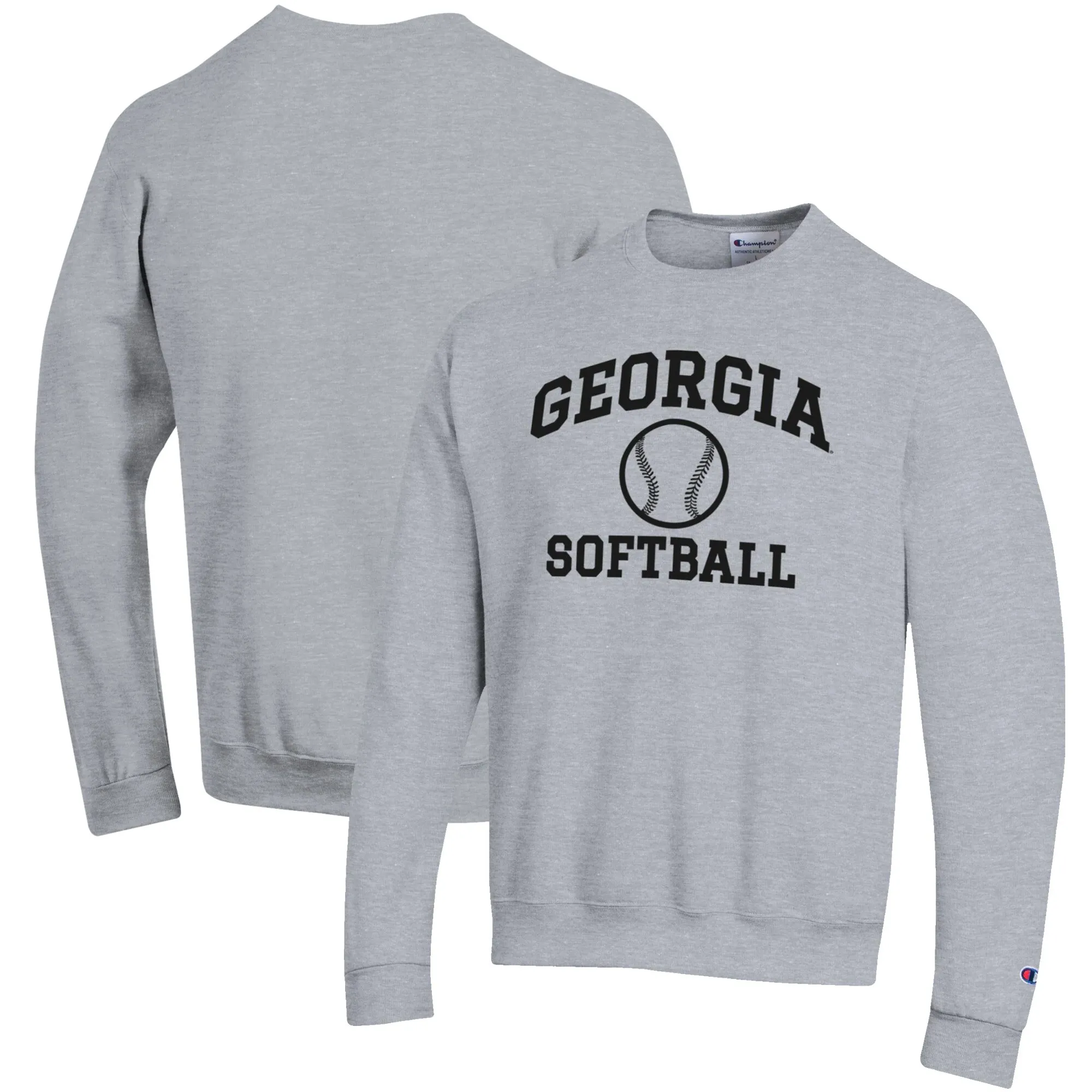 Men's Champion Gray University of Georgia Bulldogs Softball Icon Crewneck Pullover Sweatshirt