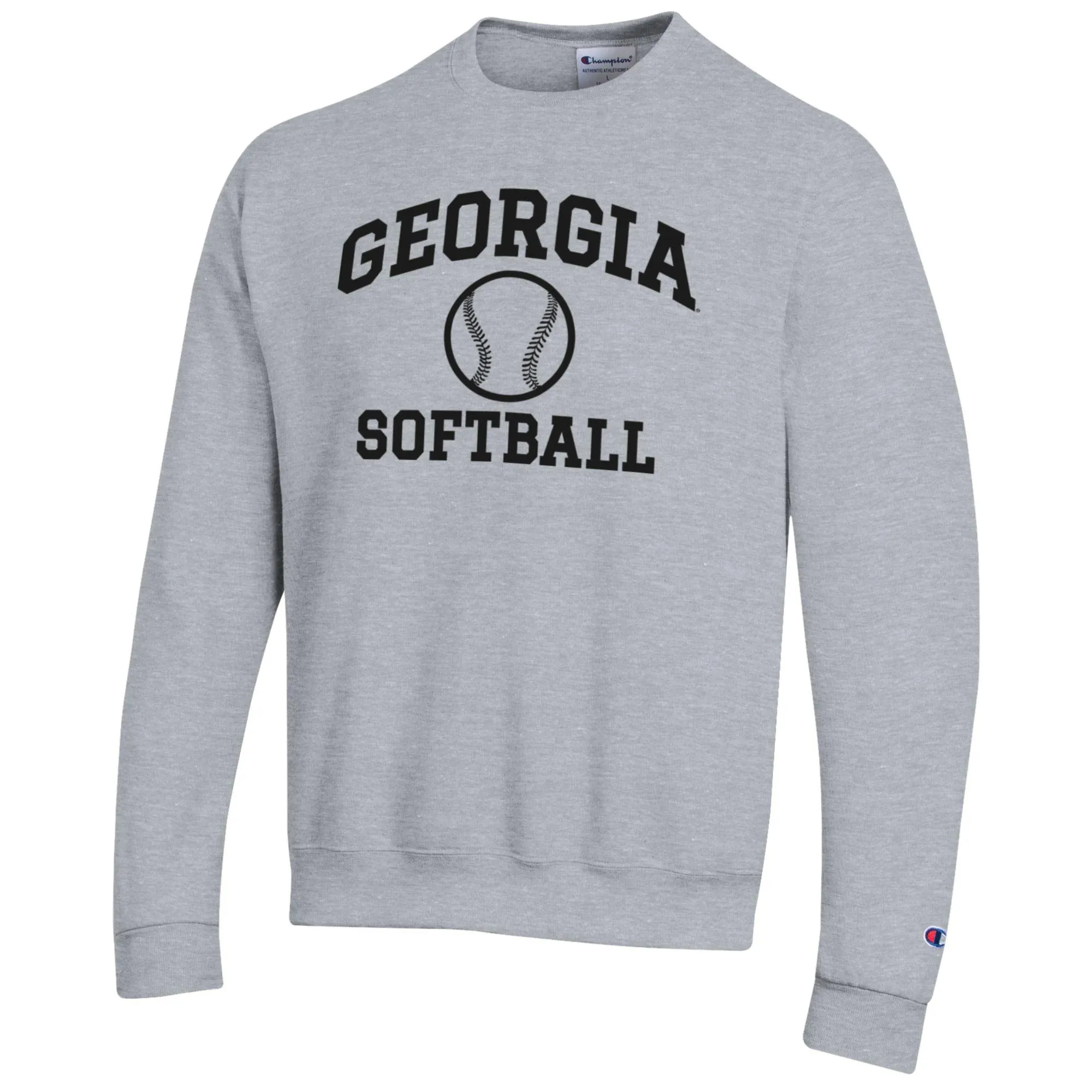 Men's Champion Gray University of Georgia Bulldogs Softball Icon Crewneck Pullover Sweatshirt