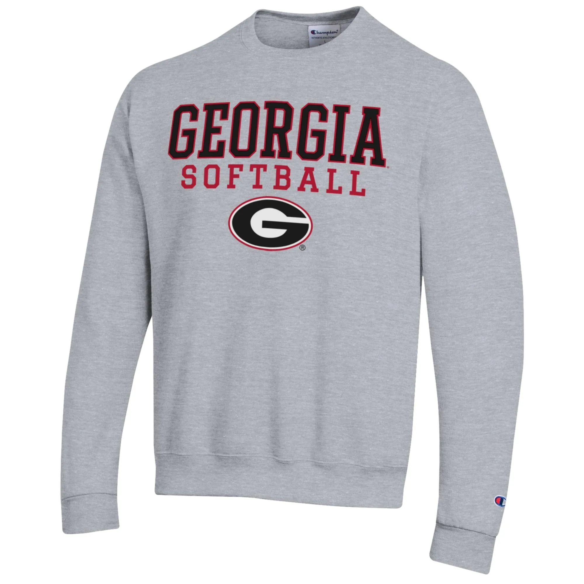 Men's Champion Gray Georgia Bulldogs Softball Stack Pullover Crewneck Sweatshirt