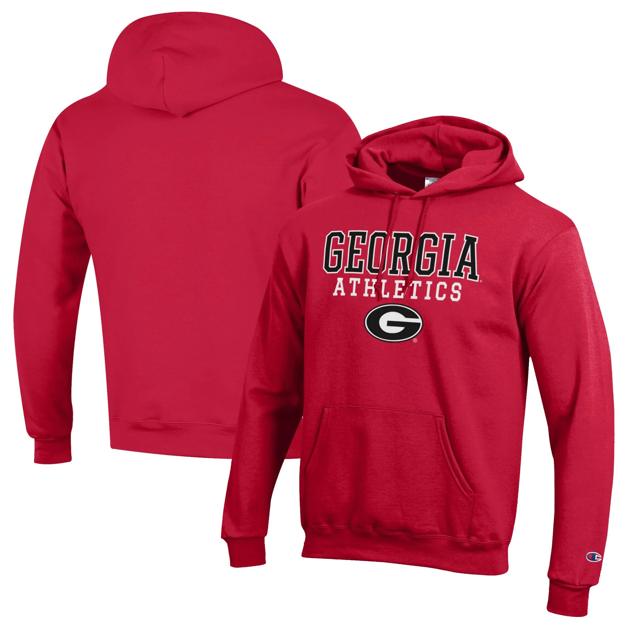 Men's Champion Red Georgia Bulldogs Athletics Logo Stack Pullover Hoodie