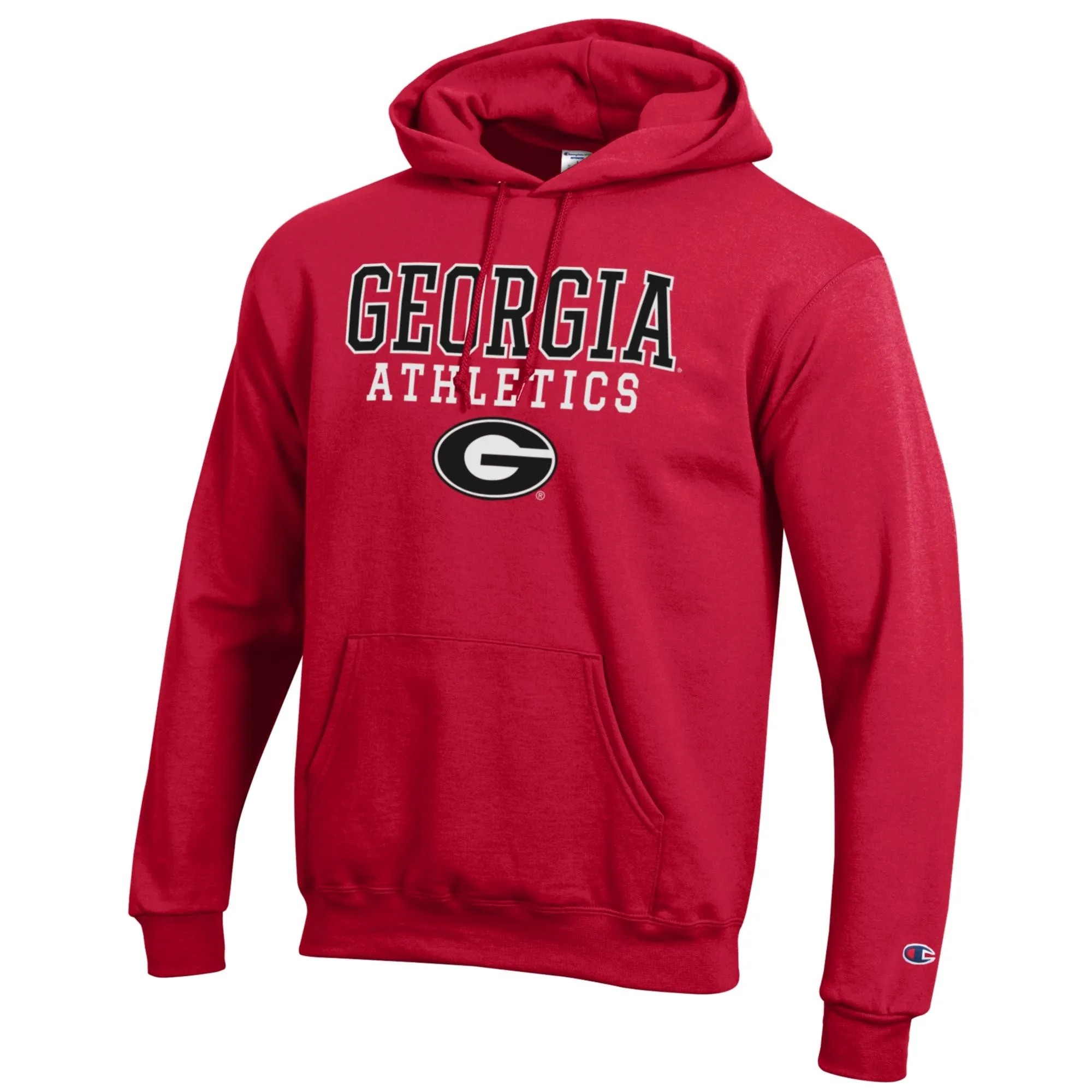 Men's Champion Red Georgia Bulldogs Athletics Logo Stack Pullover Hoodie