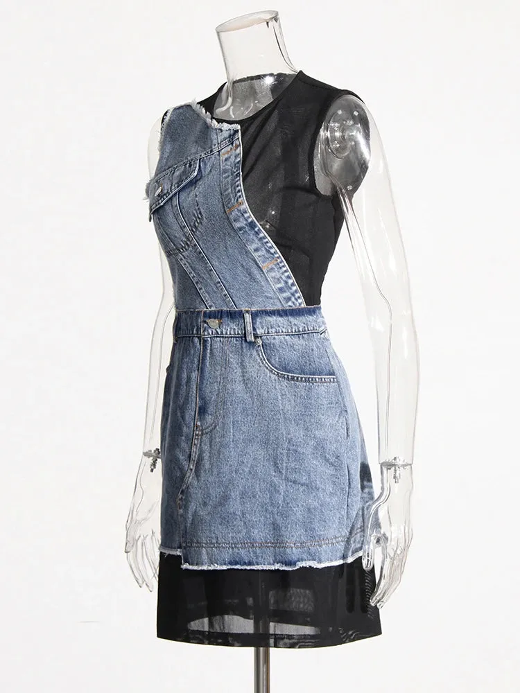 Mini Denim Patchwork with Mesh Detail