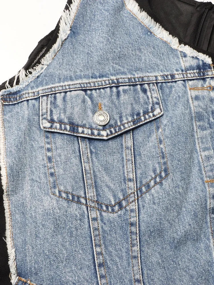 Mini Denim Patchwork with Mesh Detail