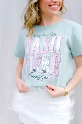 Mint Nashville Western Short Sleeve Crop Top