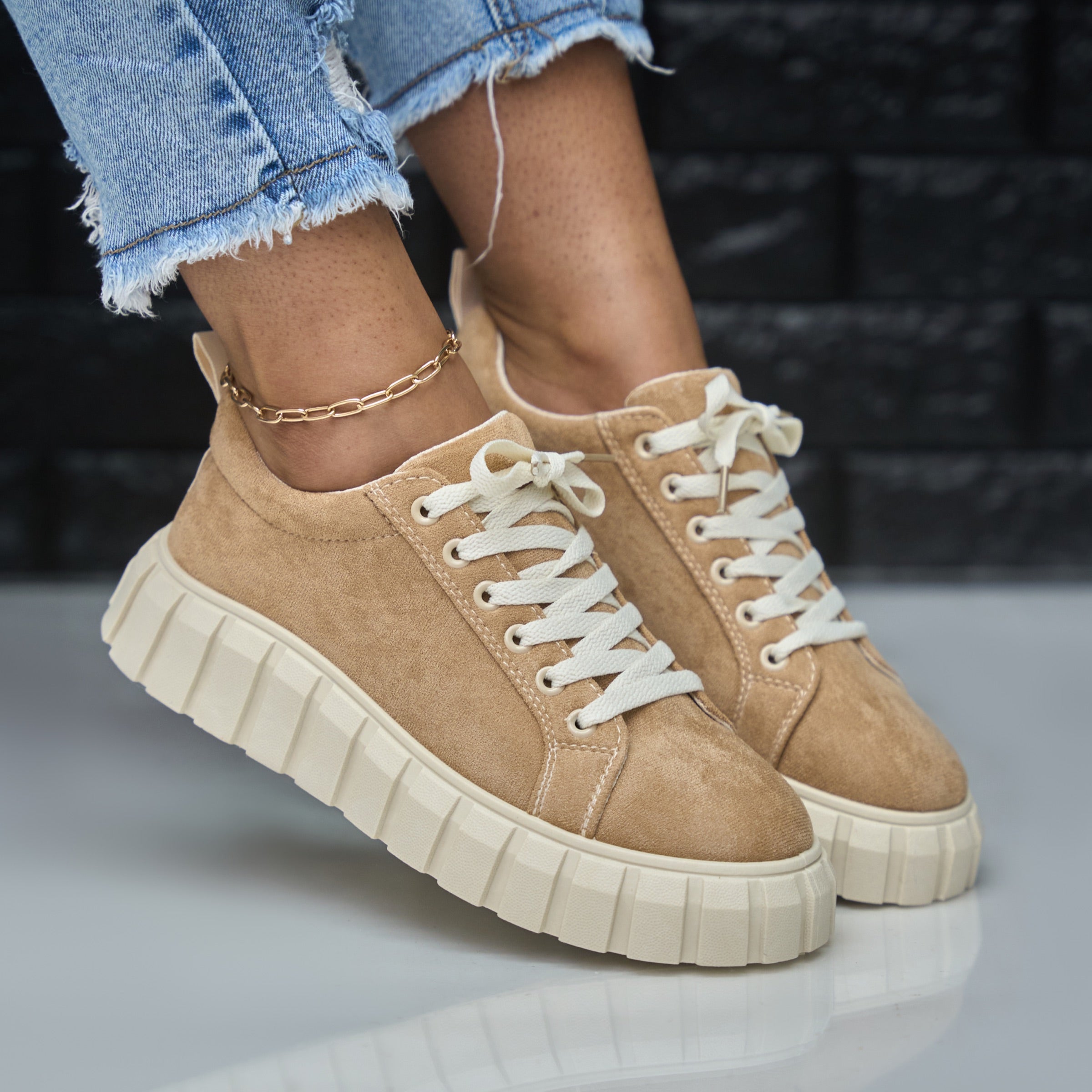 miso camel lace up sneaker faux suede