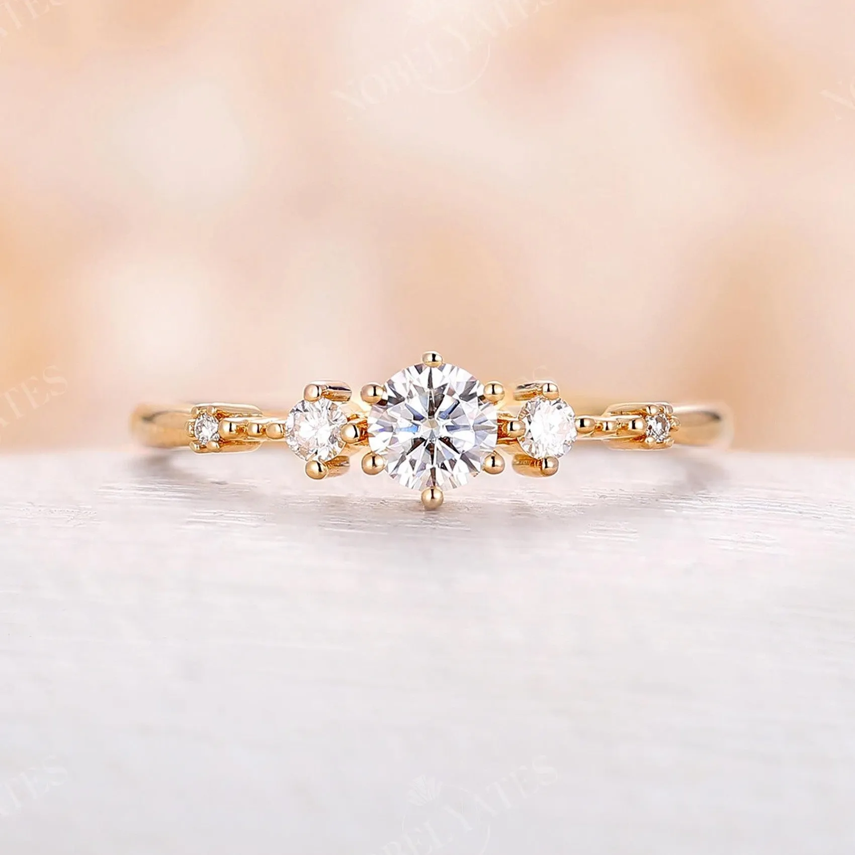 Yellow Gold Moissanite Five Stone Engagement Ring