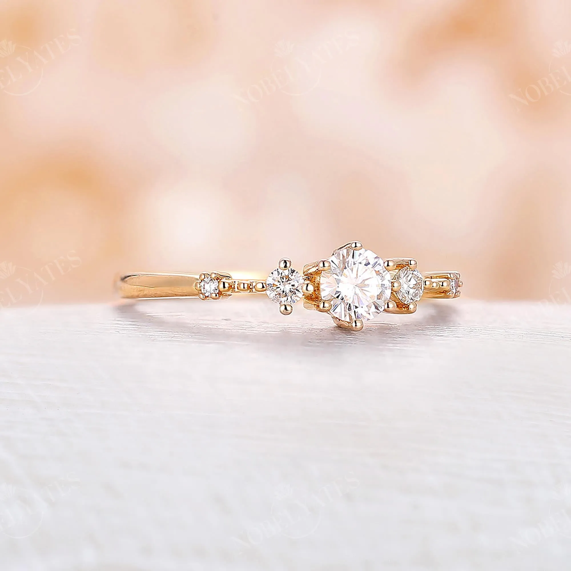 Yellow Gold Moissanite Five Stone Engagement Ring