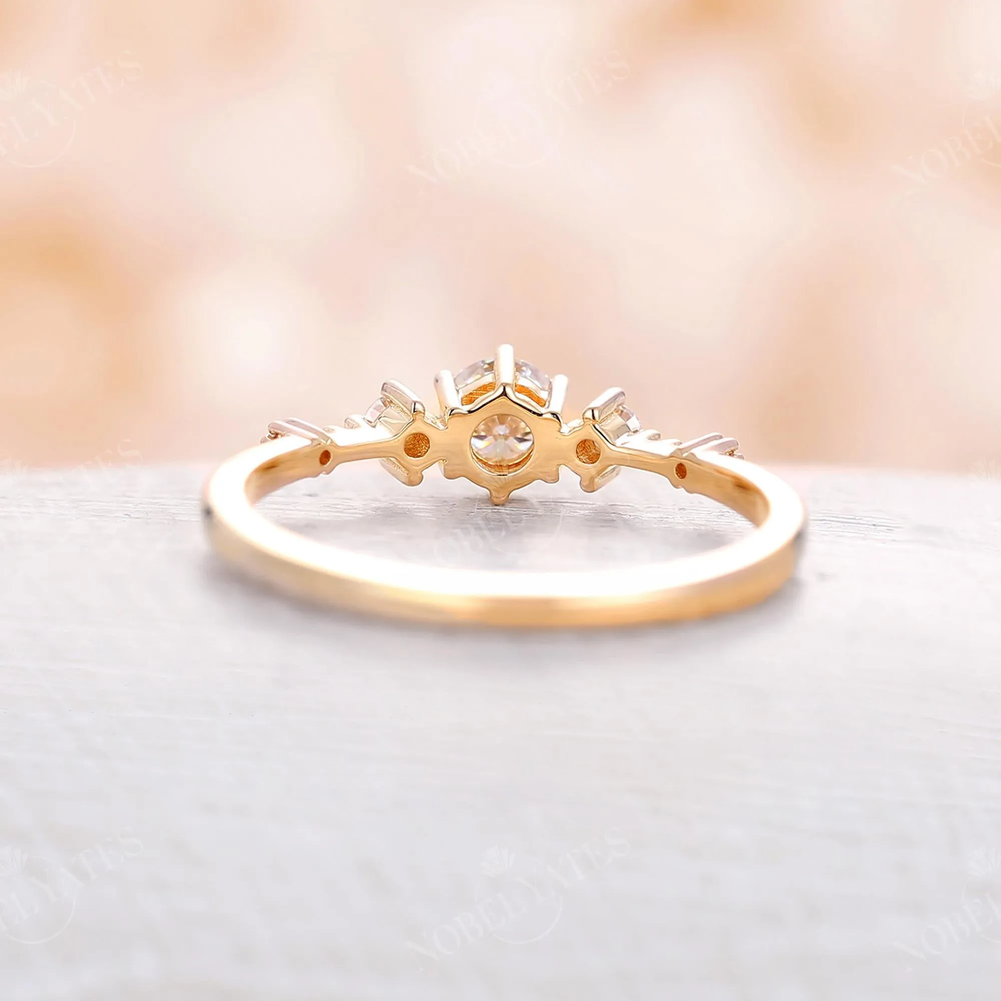 Yellow Gold Moissanite Five Stone Engagement Ring