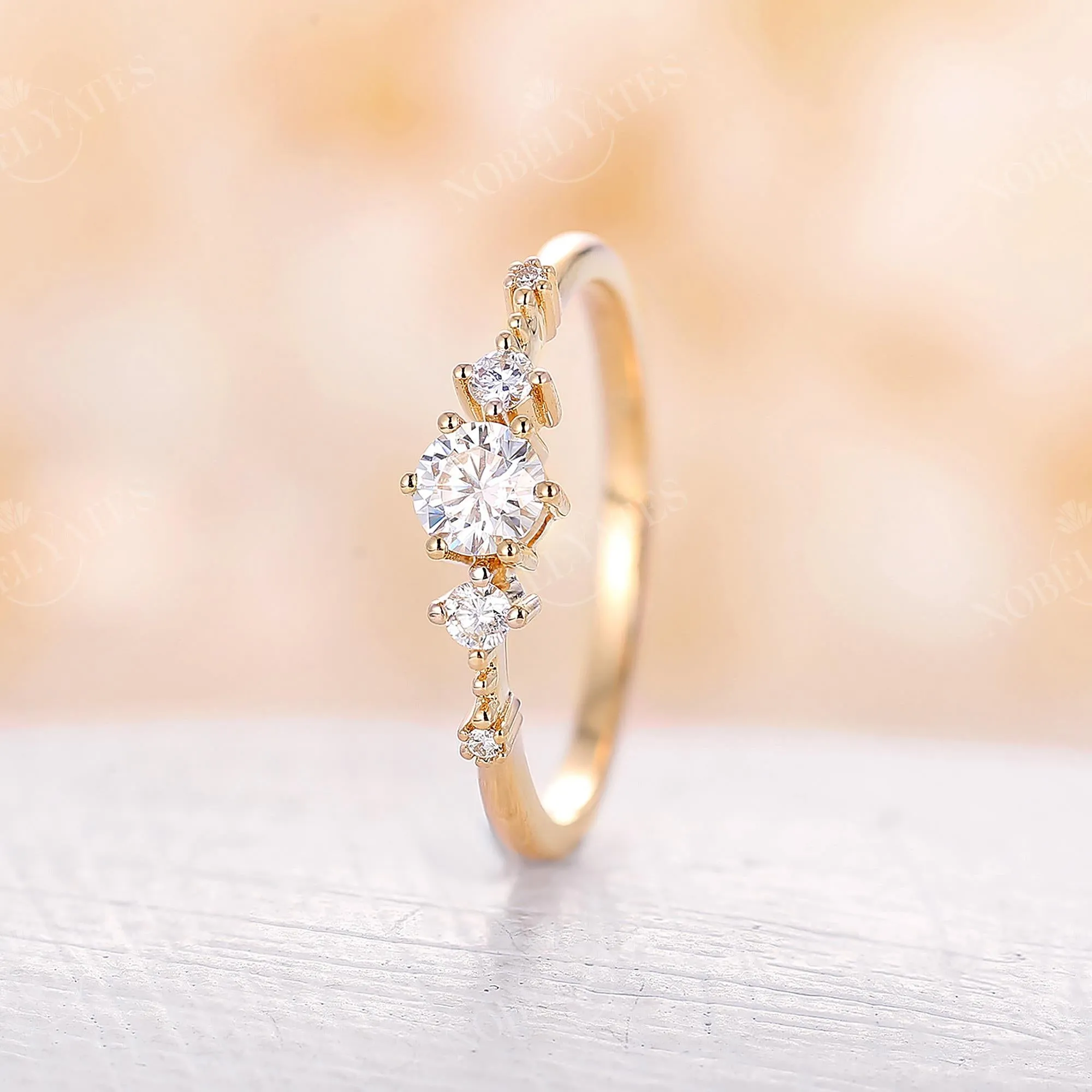 Yellow Gold Moissanite Five Stone Engagement Ring