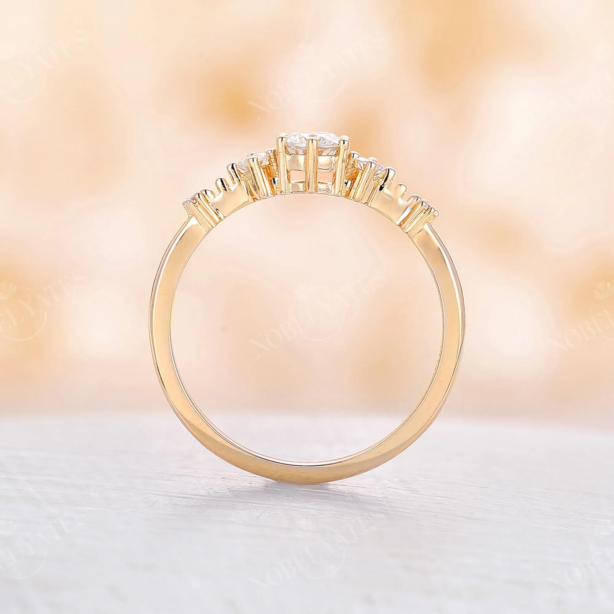 Yellow Gold Moissanite Five Stone Engagement Ring