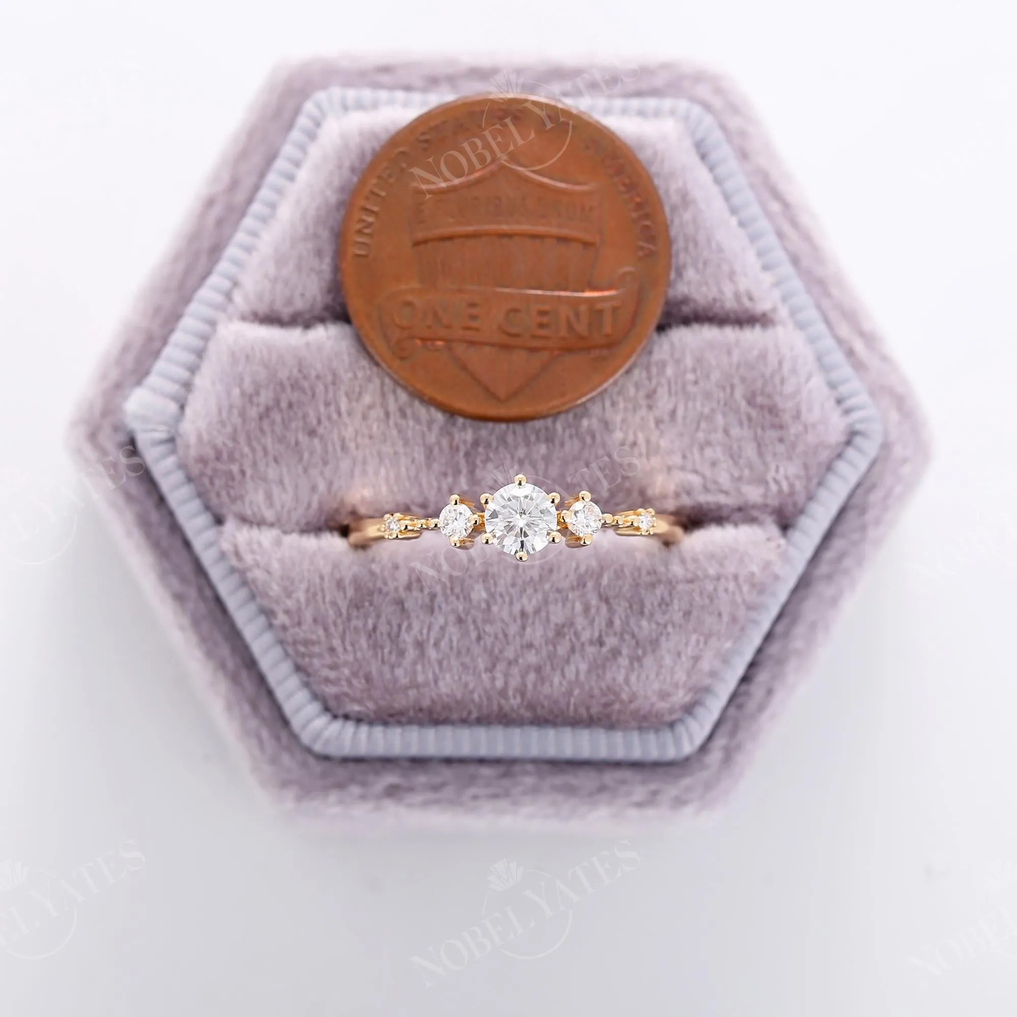 Yellow Gold Moissanite Five Stone Engagement Ring