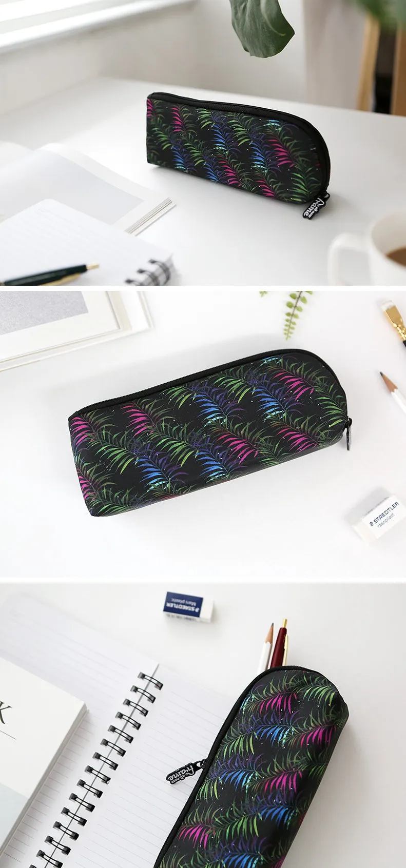 Multicolor Tropical Floral Pencil Case Zipper Organizer for School and Office - 19cm