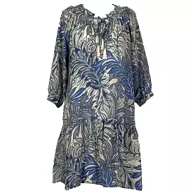 Natalie Martin Blue Cream Print Silk Midi Dress XS - Buy Online