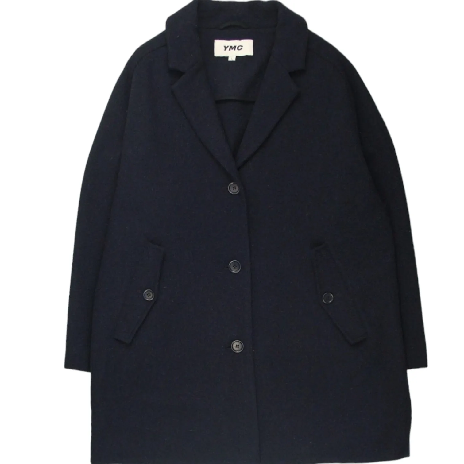 Navy Wool Raglan Sleeve Coat by YMC