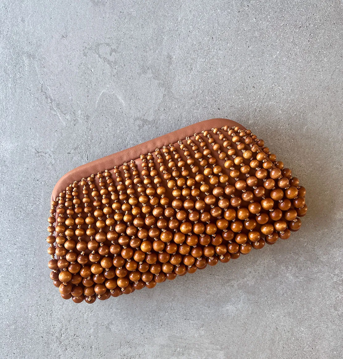 NIA Beaded Wood Clutch, Chestnut - Shop Now