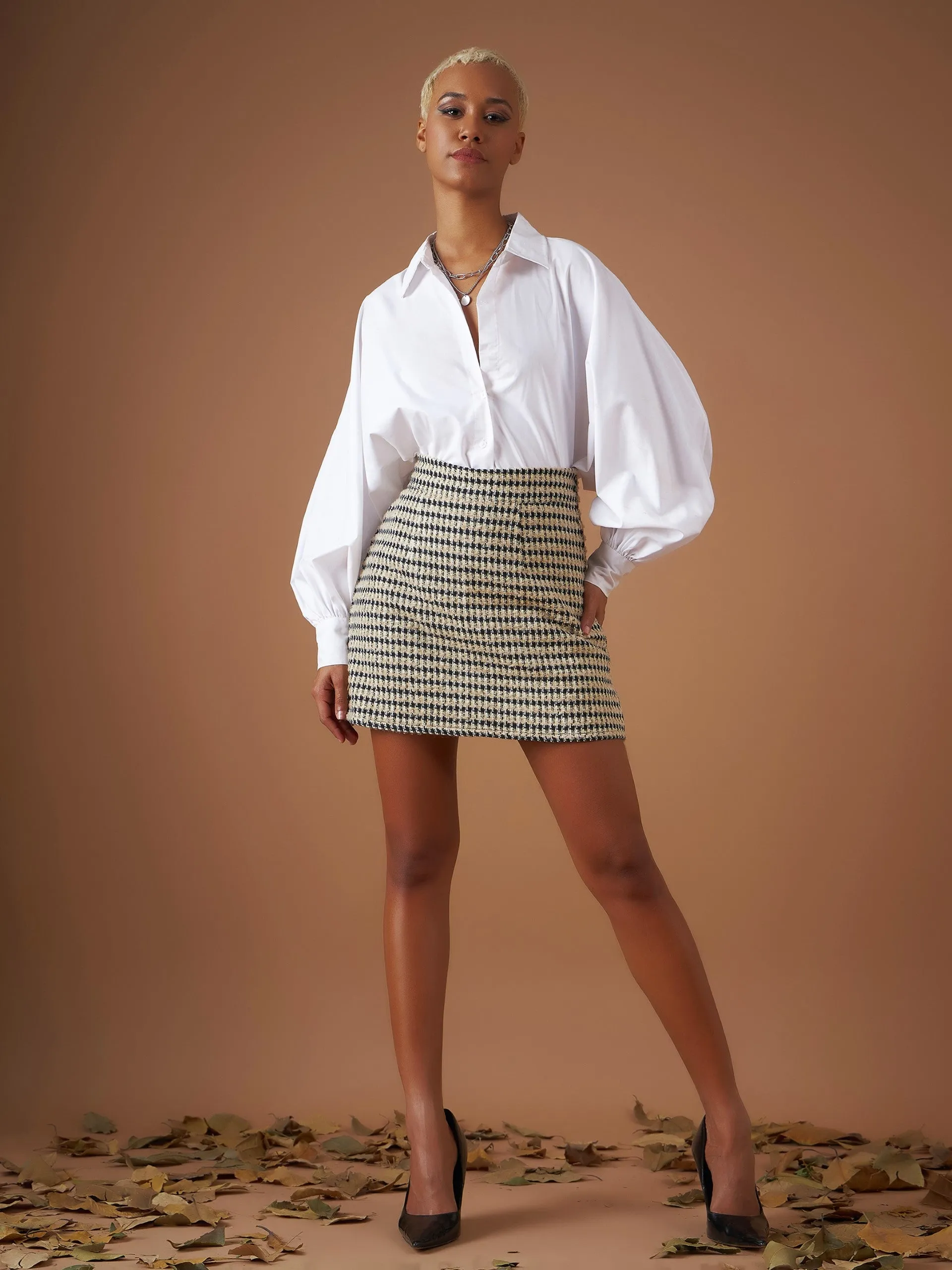 Off-White Check Jacquard Tweed Mini Skirt for Women