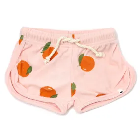 Cotton Terry Drawstring Track Shorts - Oranges Print - Pale Pink - Baby Clothing