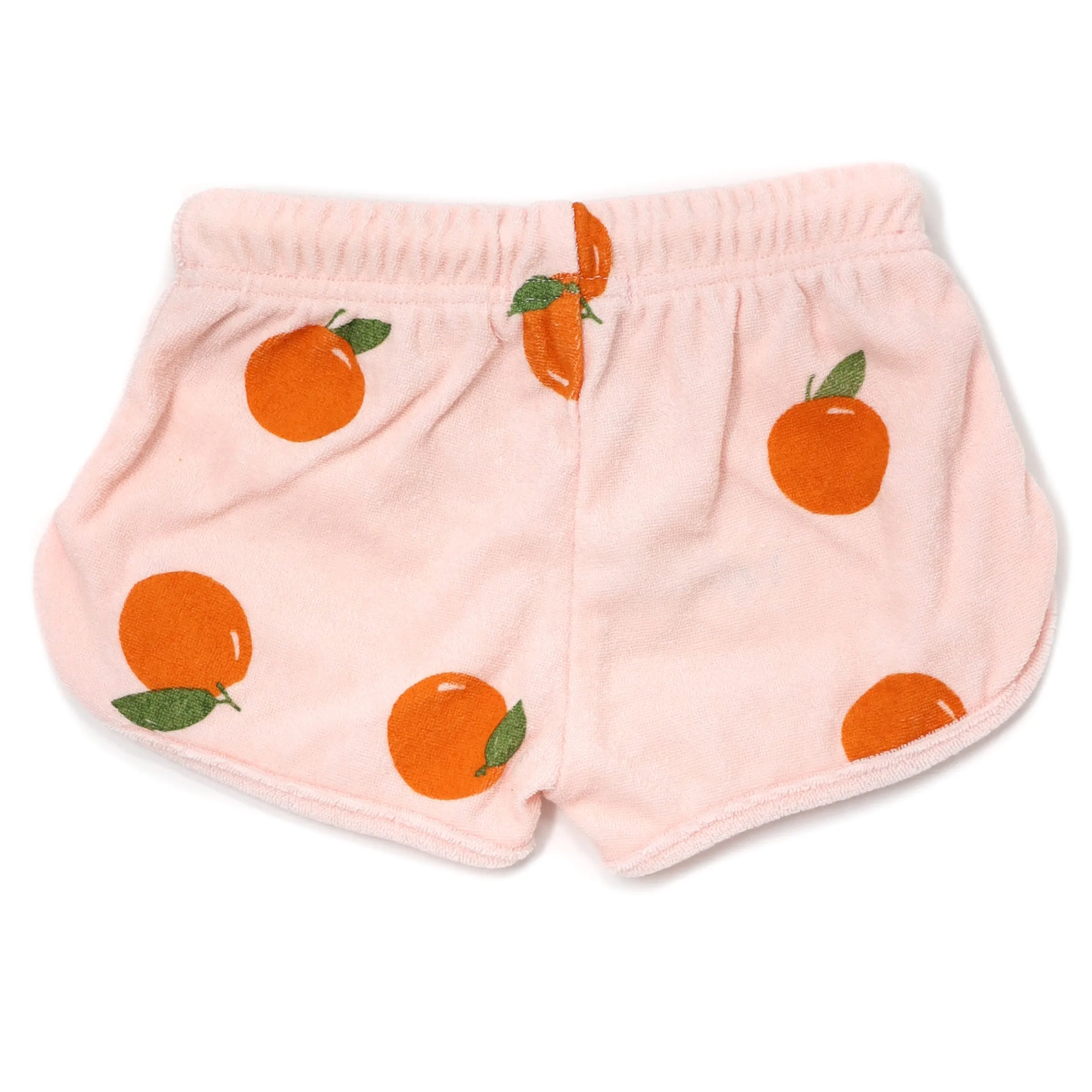 Cotton Terry Drawstring Track Shorts - Oranges Print - Pale Pink - Baby Clothing