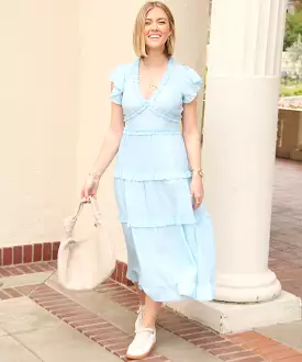 Pastel Blue Ruffled Midi Dress