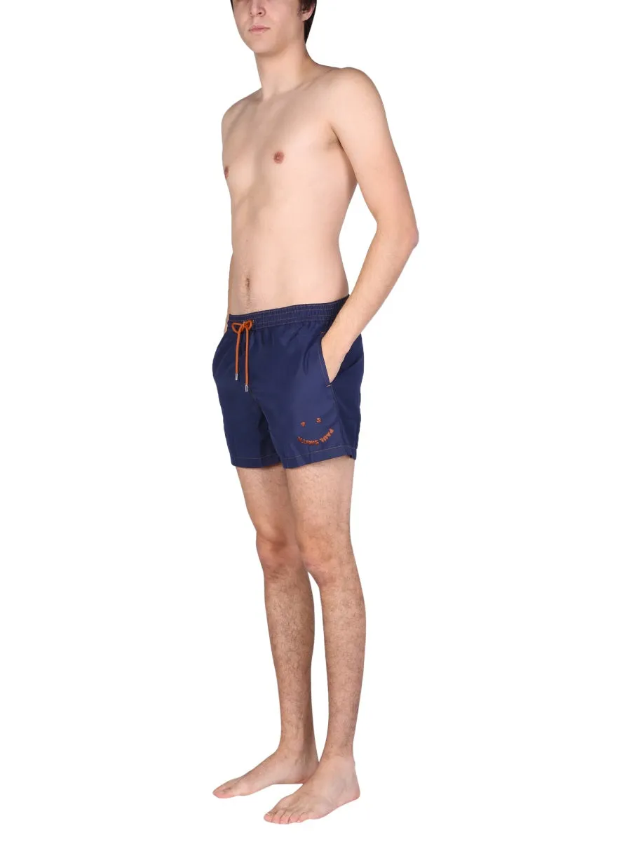 Paul Smiley Swim Trunks with Drawstring in Logo Design