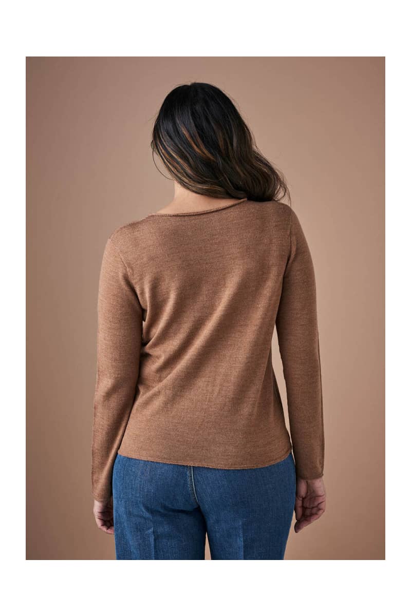 Phoebe crew neck jersey top in gingerbread color by Uimi.