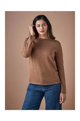 Phoebe crew neck jersey top in gingerbread color by Uimi.