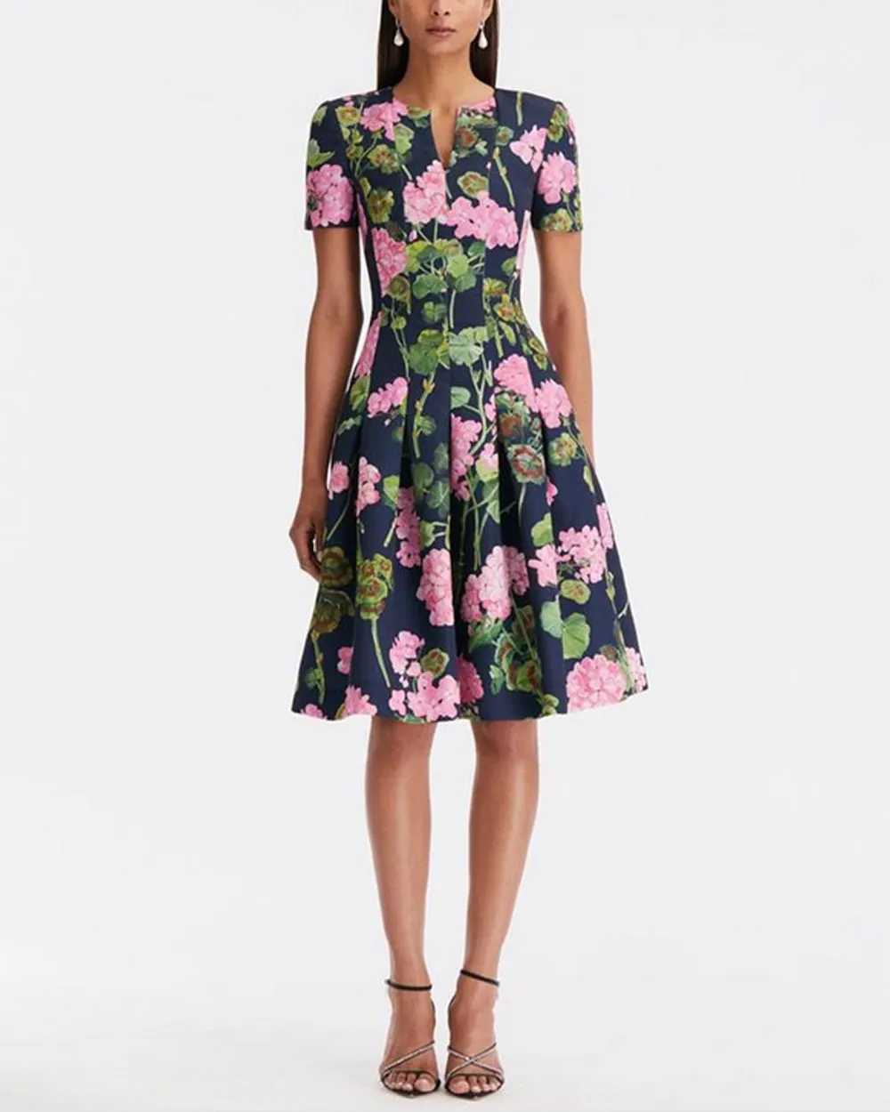 Pink Navy Geranium Faille Flare Dress