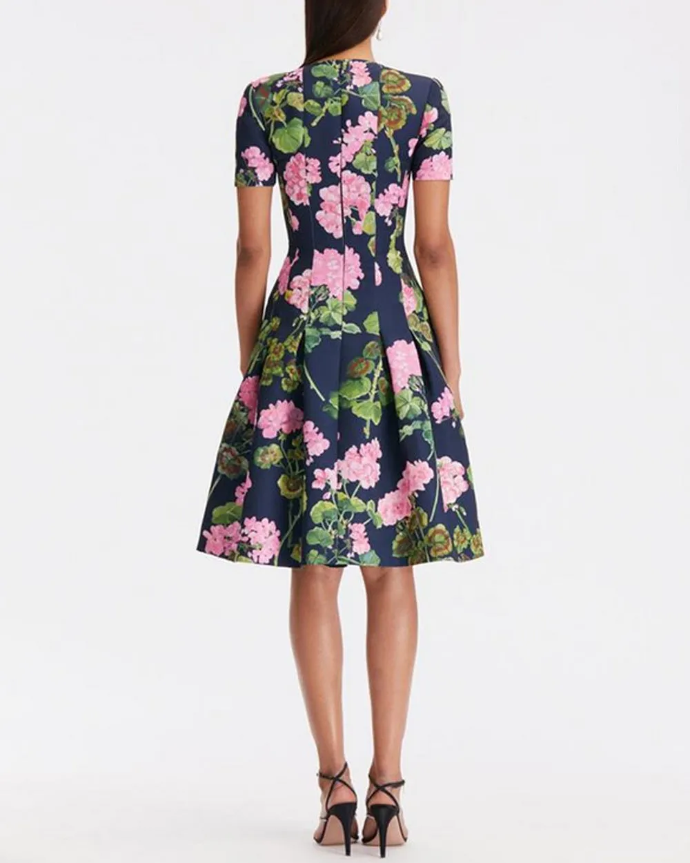 Pink Navy Geranium Faille Flare Dress