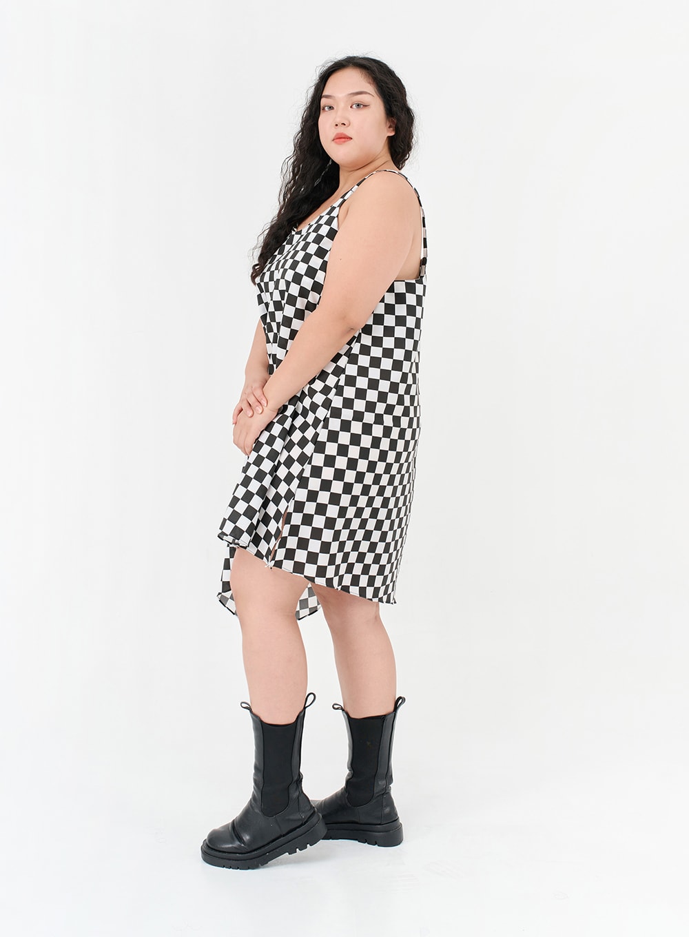 Plus Size Checked Sleeveless Dress - IG09