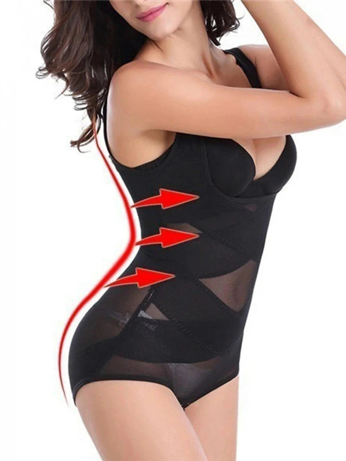 Plus Size Lace-Up Corset Bodysuit with Floral Design, Tummy Control, and Push-Up Support