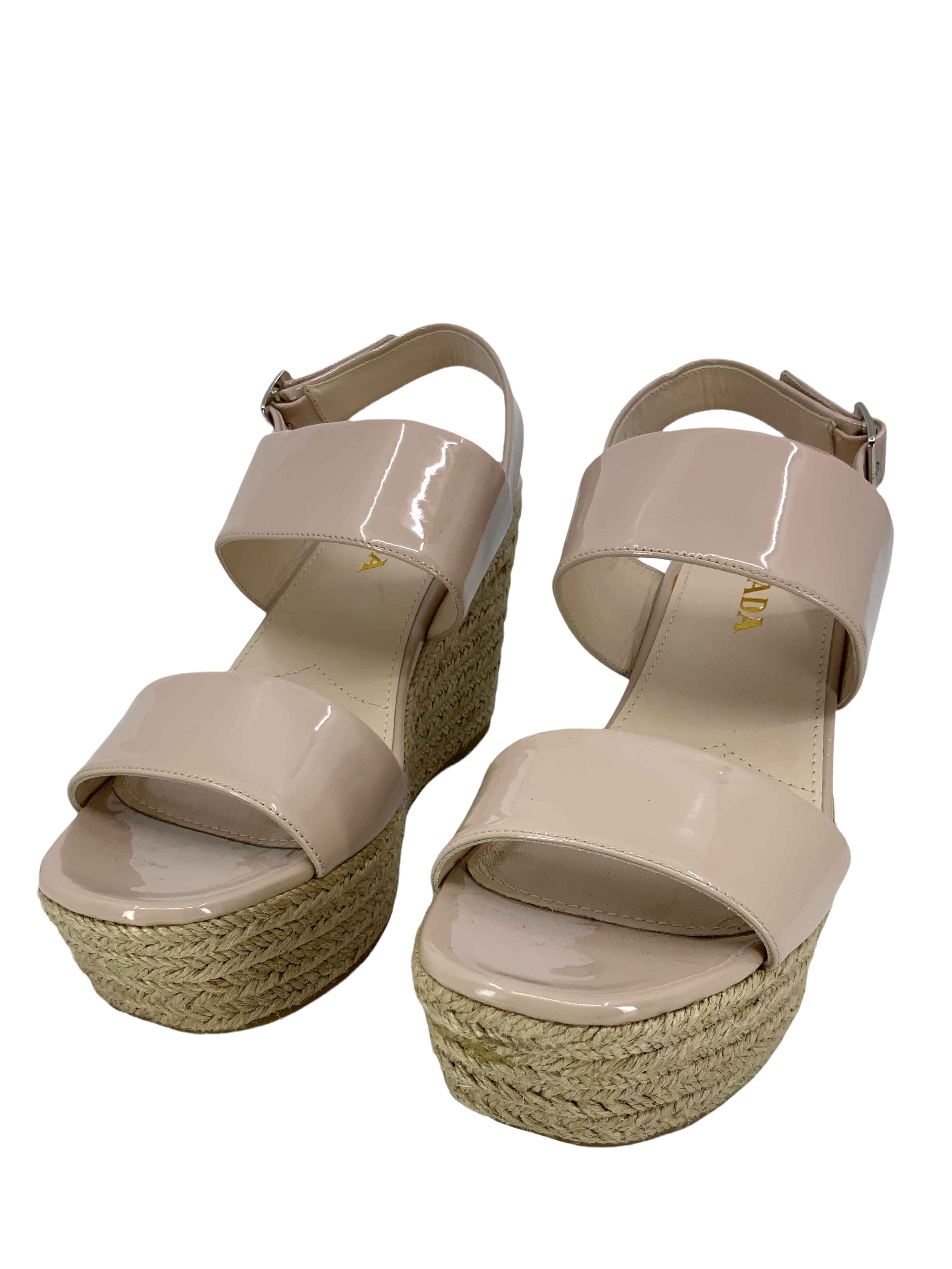 Prada Patent Leather Espadrille Wedge Sandals - Size 8.5: Shop Now