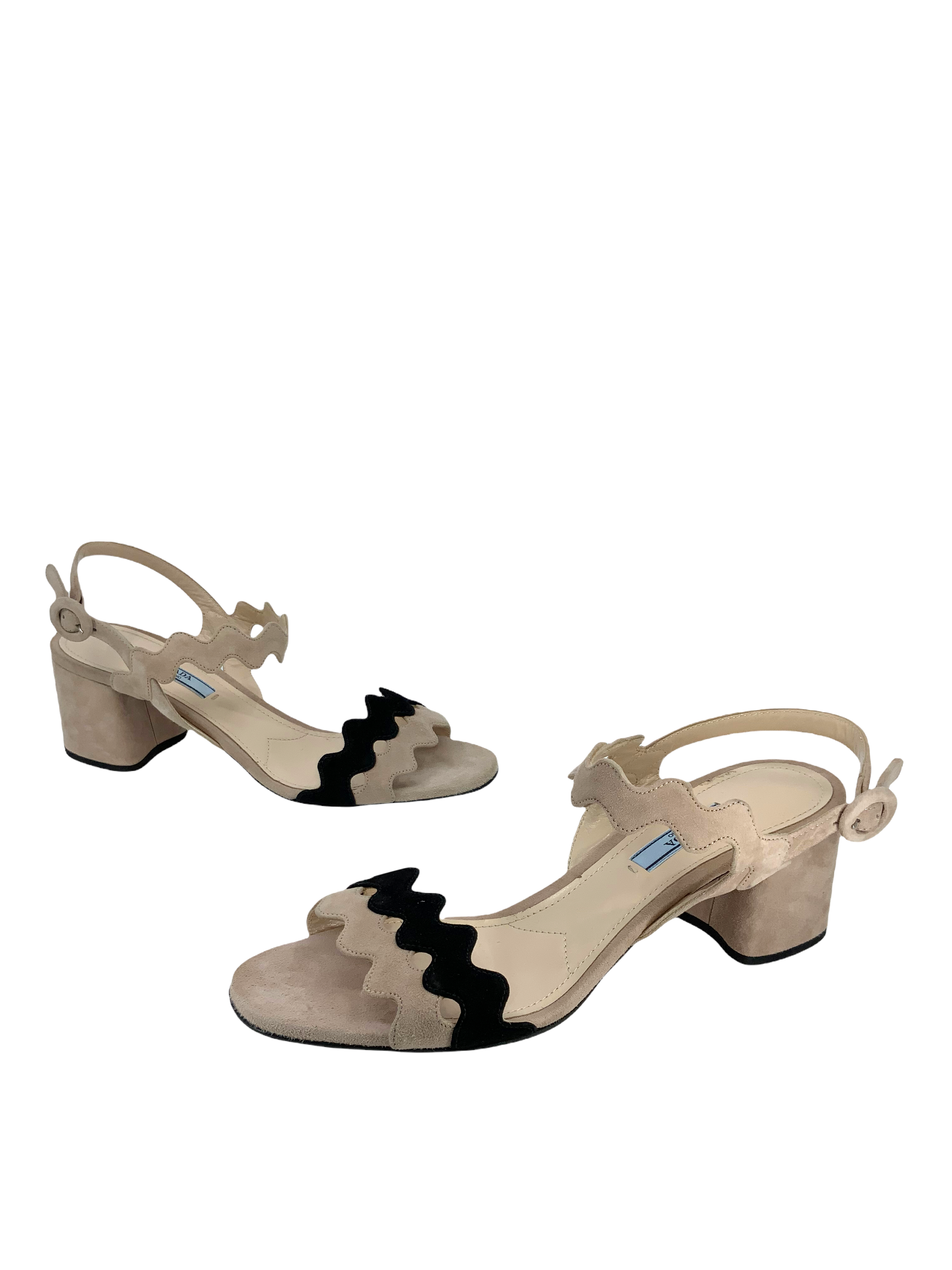 Prada Scalloped Suede Block Heel Sandals - Size 9 - Shop Now