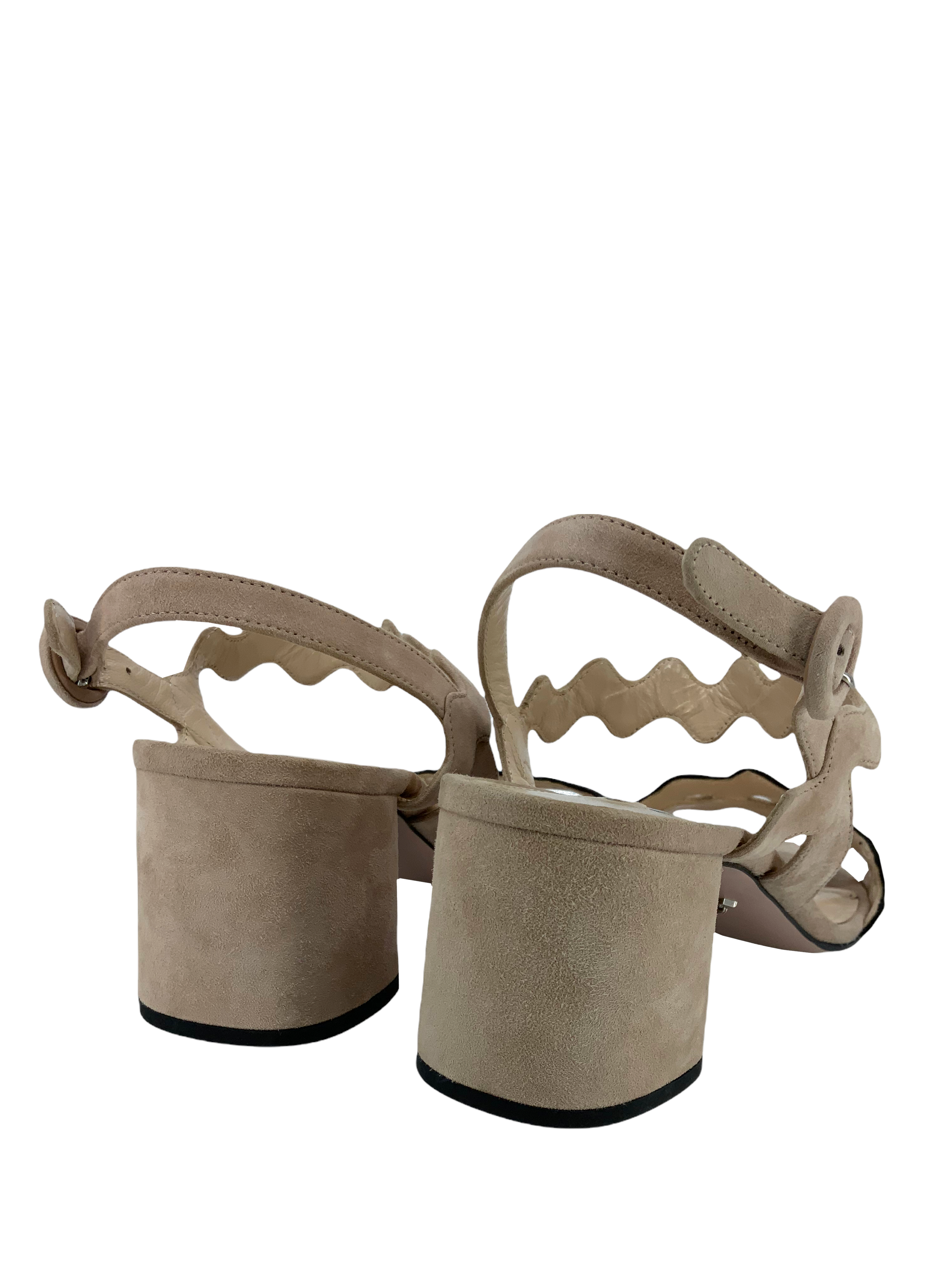 Prada Scalloped Suede Block Heel Sandals - Size 9 - Shop Now