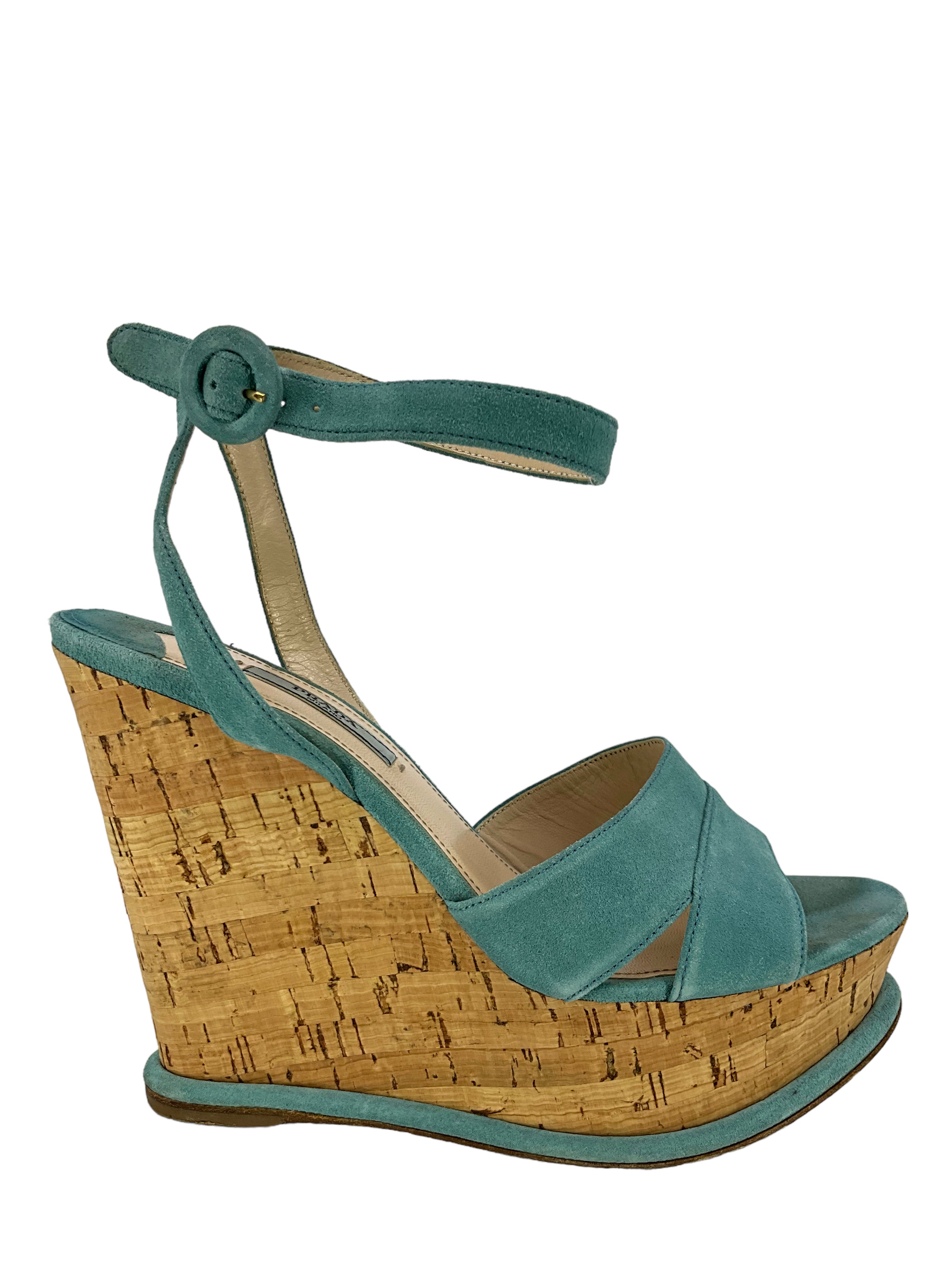 Prada Suede Cork Platform Sandals - Size 9