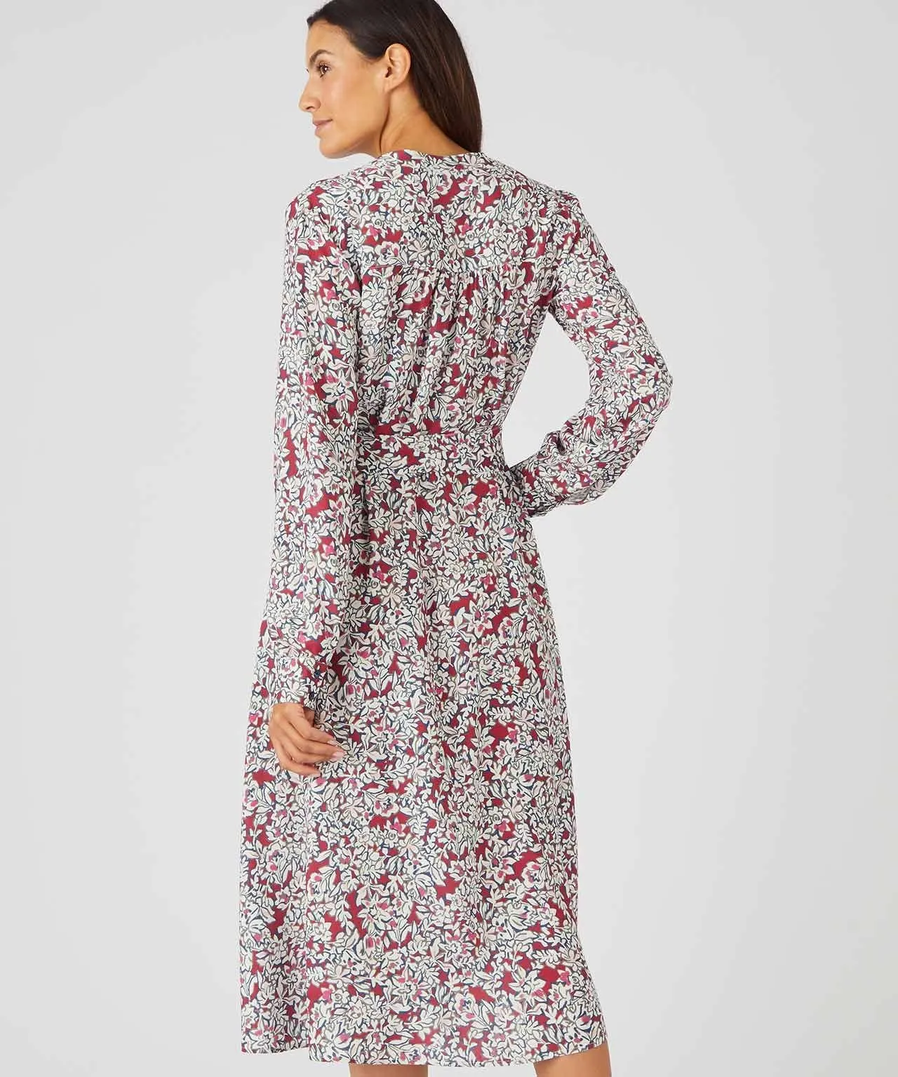 Button-front Flared Printed Dress