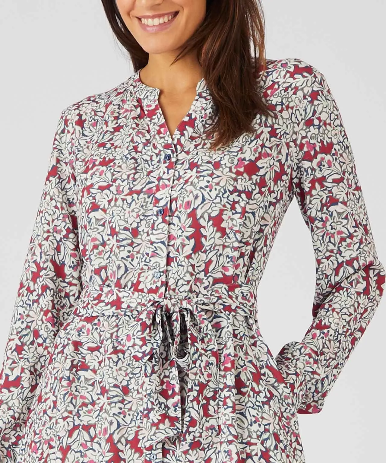 Button-front Flared Printed Dress