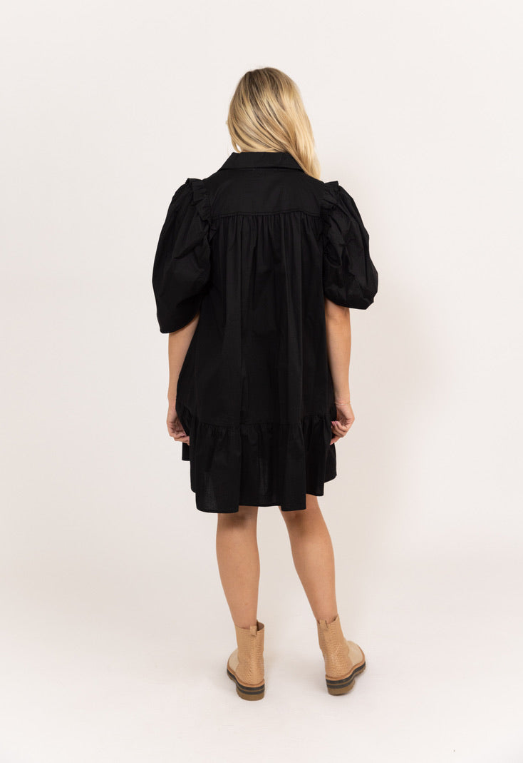 Puffed Sleeve Ruffled Dress