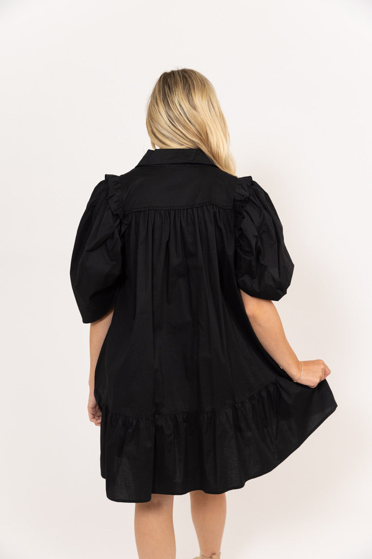 Puffed Sleeve Ruffled Dress